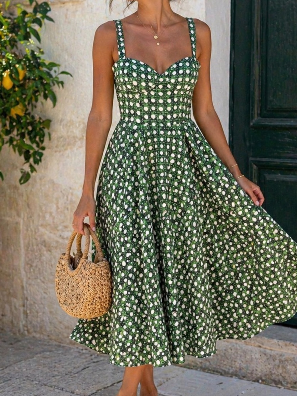 INA Small Green Corset Midi Dress Bustier Sundress European Summer Vacation